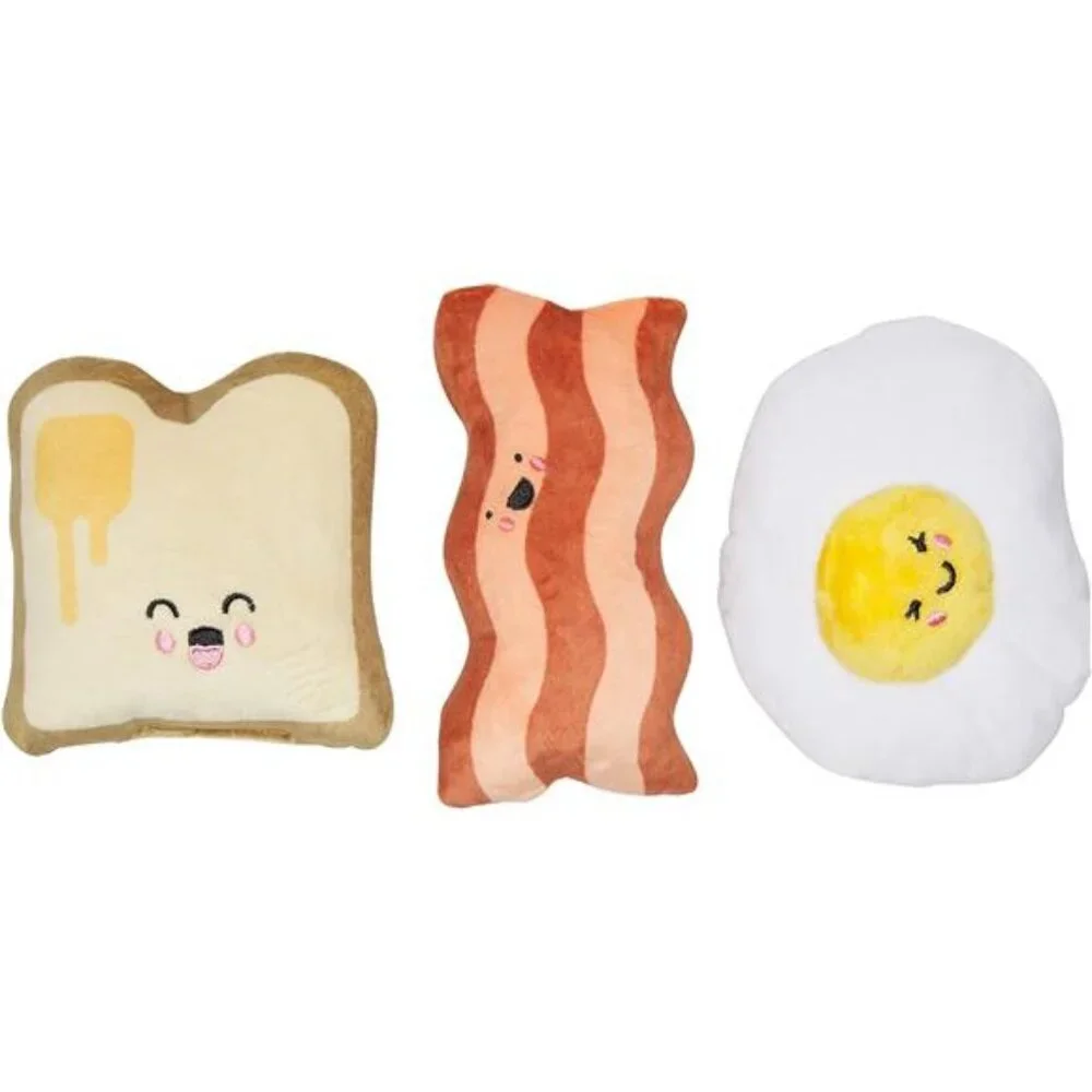 Dog Toys, Set of 3, Plush Pet Squeaker Toys, Breakfast Dog
